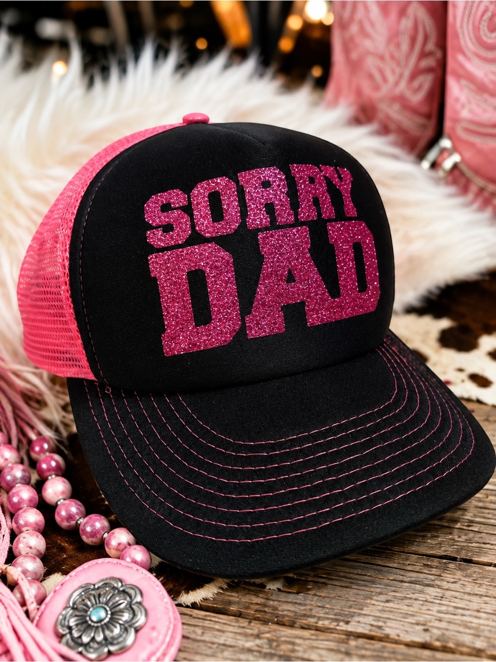 🙊Sorry DAD Glitter 🖤  🩷 SnapBack NWOT Adjustable Size ✨ 🙈🤗
